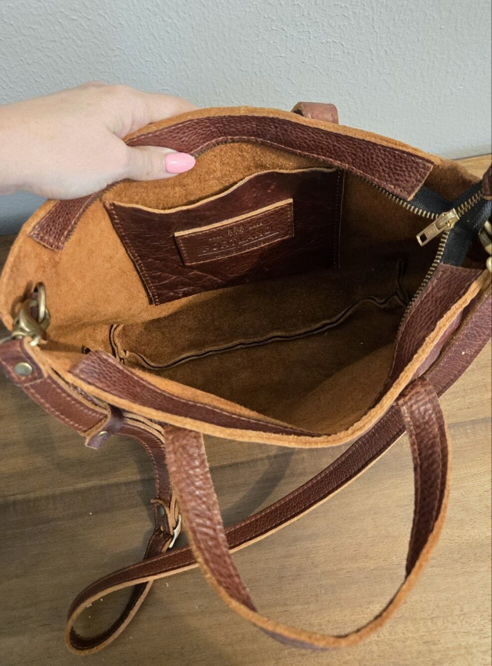 Portland leather brown leather tote bag - Picture 3 of 4